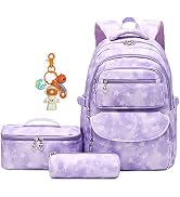 ZHANAO Daisy Prints Backpack Set with Lunch Kits Bookbag for Teenager Girls 3pcs Gradient SchoolB...