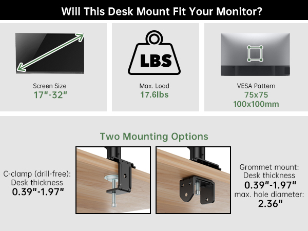 32in single monitor mount
