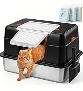 Vivifying XL Stainless Steel Cat Litter Box with 13.2 lb Cat Litter, Black | Stainless Steel