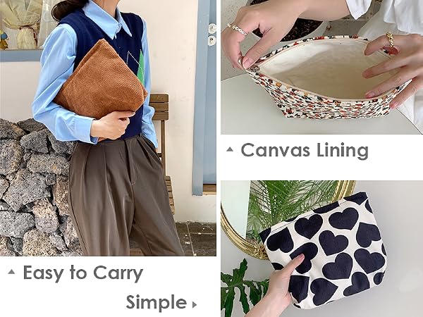 simple canvas lining easy to carry makeup pouch for women