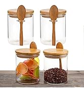 Airtight Glass Jars With Bamboo Lids And Spoons, 17oz Glass Canisters With Lid For Spice Beans Te...
