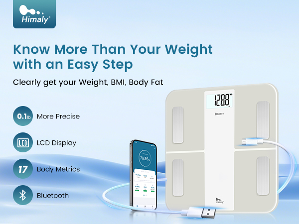 Know more than your weight, our smart rechargeable scale can clearly get more than 17 body metrics