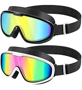 sliwo Swim Goggles 2 Pack, Wide View Anti Fog&UV Comfort Fabric Strap No Leaking Swimming Goggles...