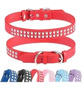 BINGPET Leather Dog Collar,Adjustable Dog Real Split PU Leather Studded Pet Dog Collar,Studded Do...