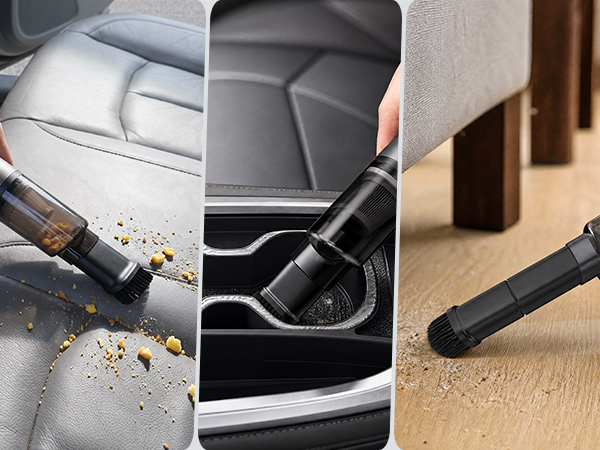Four-panel composite showing car protection details: water beading on hood, padded seat covers with geometric stitching, black protective covering material close-up, and protective mat on floor.