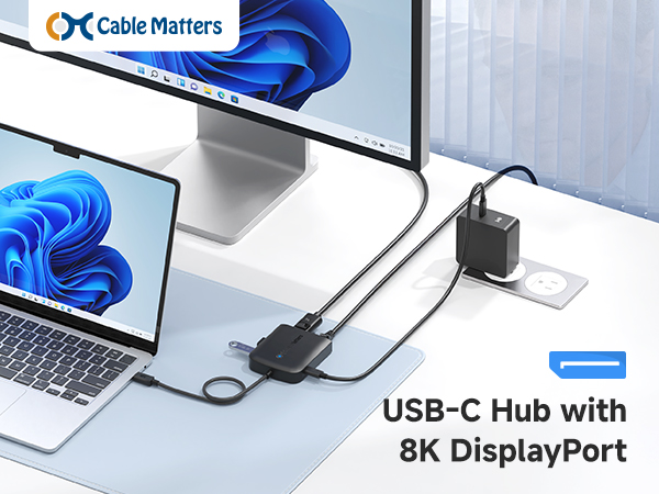 USB C Multiport Adapter (USB C Hub with DisplayPort 8K), 2X USB 2.0, Fast Ethernet, and 60W