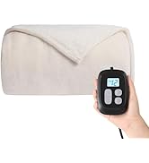Minervada Heated Electric Blanket Queen Size 84''x90'', Dual Controller Soft Flannel with 10 Heat...