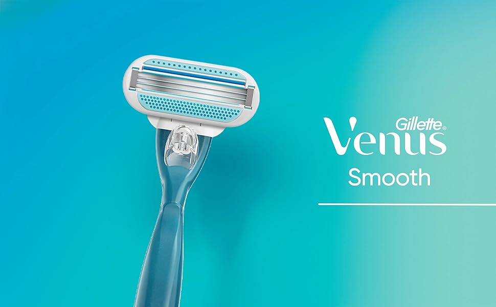 Displaying Venus Smooth razor with a soft blue and teal gradient background.