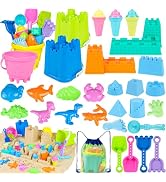REZUCREY Beach Toys for Kids Toddlers, Sand Castle Toys with 4 Sand Bucket and Shovels, Mesh Bag ...