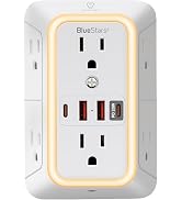 Surge Protector Outlet Extender, 6 Outlets & 4 USB Ports with Fast Charging Type C PD 20W, Night ...