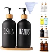 LOOCHICA 2 Pack Black Glass Soap Dispenser Set with Tray, Hand and Dish Glass Soap Dispensers for...