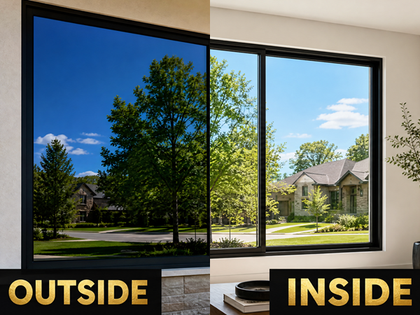 Mirror window film lets you see outside clearly while maintaining full daytime shading.