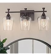 Bathroom Vanity Light Fixtures Over Mirror,3 Light Modern Vanity Lighting with Clear Wine Glass B...