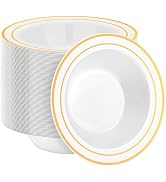 BestStar 100 Pack Plastic Disposable Bowls, 12oz Salad Bowls with Gold Rim for Dessert, Cereal Bo...
