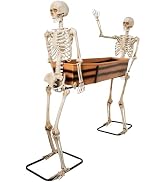 Two Skeletons Carrying Open Coffin Halloween Decorations, 5FT Poseable Arms Pallbearers with Wate...