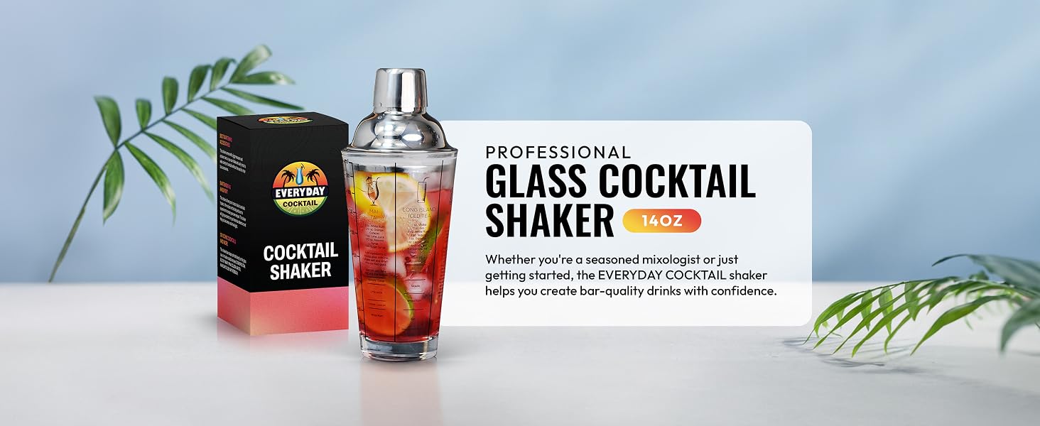 Professional glass cocktail shaker with recipes