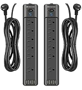 Power Strip 2-Pack, HITRENDS Surge Protector with 6 AC Outlets & 3 USB Charging Ports, 5 Feet Hea...