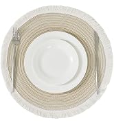 Leetaltree 15 Inch Boho Braided Placemats Set of 4 - Round Cotton Table Mats with Tassel Fringe W...