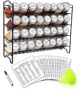 SWOMMOLY Spice Rack Organizer with 32 Empty Square Glass Spice Jars, 386 White Spice Labels with ...