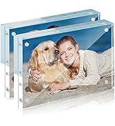 TWING Acrylic Picture Frame 5 x 7 Inch 2 Pack Acrylic Photo Frame Horizontal Magnet Double Sided ...