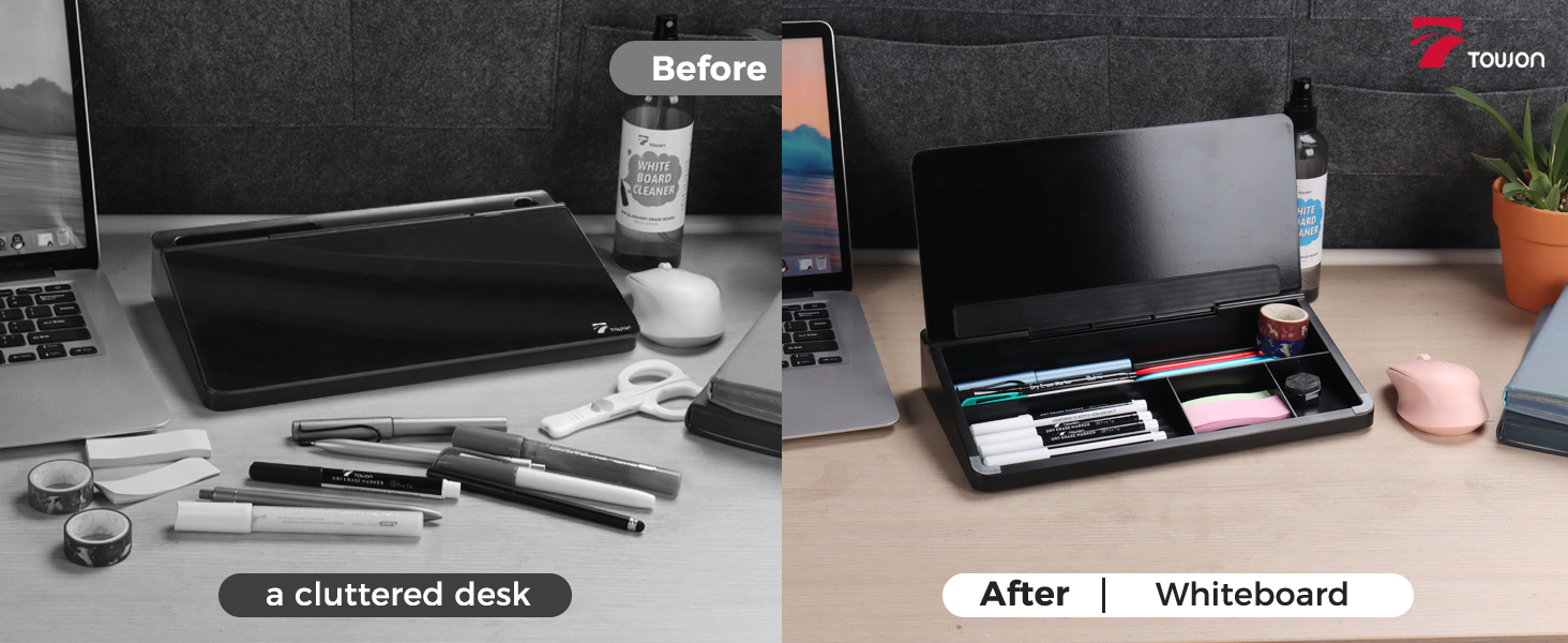 glass desktop whiteboard with organization