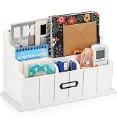 Pumtus 3-Tier Wooden Mail Organizer, Countertop Desk Organizer, White Wood Bill Organizer, Rustic...