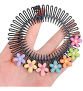 1pc Stretchy Full Circles Comb With Flowers,Stretchy Headband Holder Plastic Circular Hair Comb F...