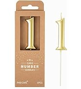 PHD CAKE 2.76 Inch Elegant Gold 1 Number Birthday Candles, Gold Number Candles, Cake Number Candl...