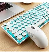 Wireless Keyboard and Mouse Combo, Blue Backlit Typewriter - White | Retro Keycaps, Bluetooth/2.4...