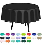 QIKSION 2 Pack Black Plastic Tablecloth Disposable Circle Table Covers Black Table Cloths for Par...