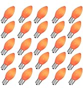 GOOTHY 25 Pack C7 Halloween Replacement Light Bulbs, Orange Ceramic Christmas Lights for Hallowee...