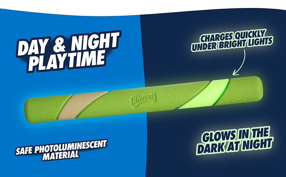 Day & Night PLaytime Charges quickly safe photoluminescent material glows in the dark