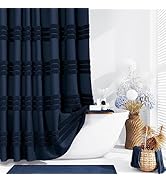 Dynamene Navy Blue Fabric Shower Curtain, Tufted Chenille Striped Textured Cloth Shower Curtains ...