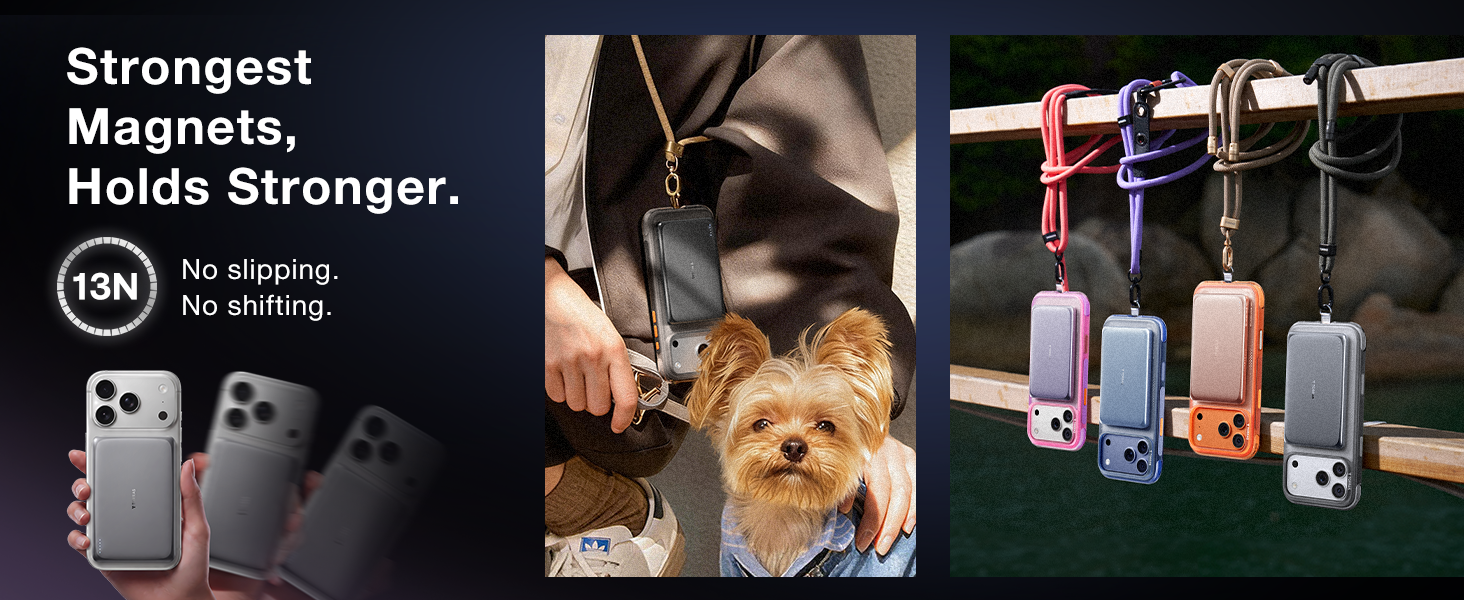 Stylish Snap-On Power Bank, Hands-Free Lanyard Charging, Versatile Magnetic Grip, Active Lifestyle.