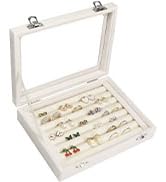 Vicoter Rings Organizer Tray 7 Slots Velvet Jewelry Earring Storage Box with Transparent lid Jewe...