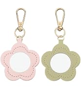 CALFOVERA 2PCS 2 Color Makeup Mirror Key Holder Portable Flower Keychain Bulk Cute PU Leather Key...