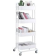 Melody House 4-Tier Metal Mesh Utility Rolling Cart Storage Organizer Shelf Rack with Lockable Wh...