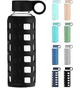 purifyou Premium 40 / 32 / 22 / 12 oz Reusable Glass Water Bottles with Time and Volume Markings,...