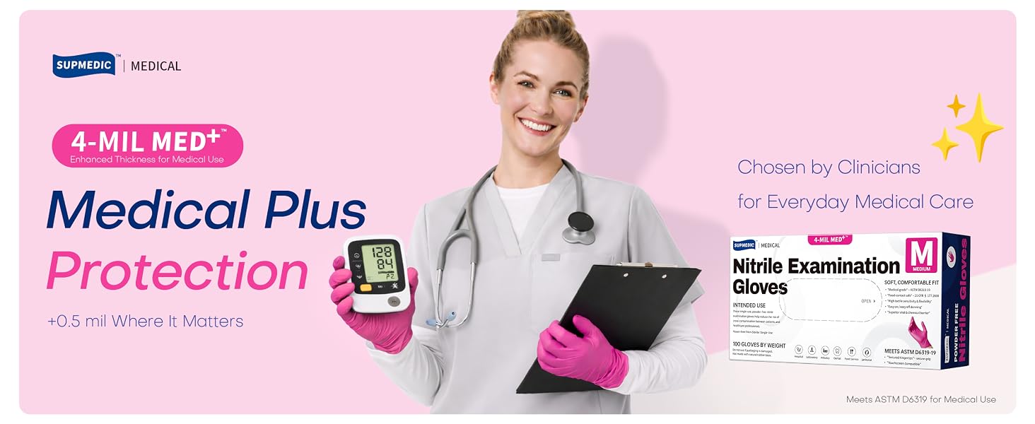 Supmedic Orchid Med+ Medical Plus protection nitrile medical gloves 4 mil