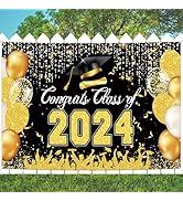 iPartycool Graduation Backdrop Banner, 72"x44" Black Gold Graduation Decorations Class of 2024 Co...