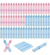 60Pack Pre Rolled Gender Reveal Cutlery Set with Napkins, Pink & Blue Disposable Plastic Silverwa...