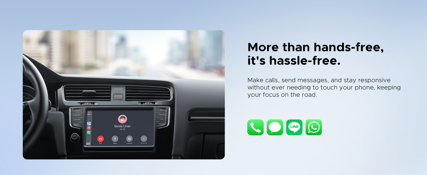 wireless car play adapter; call; calling; message; messaging; text; line; whats app;car play adapter