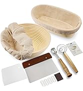 M JINGMEI Bread Banneton Proofing Basket Set, 9 Inch Round&10 Inch Oval Bread Proofing Basket Nat...