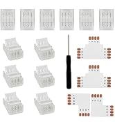 VIPMOON 12 Pcs 4 Pin LED Strip Light Connectors 10mm and 4pin L Shape Connector T Shape Connector...