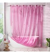AmazerBath Hookless Shower Curtain Liner, No Hook Soft Clear Hot Pink Heavy Duty Shower Curtain a...