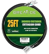 GREATIDE 25 Ft Lighted Outdoor Extension Cord - 10/3 SJTW Heavy Duty Black Extension Cable with 3...