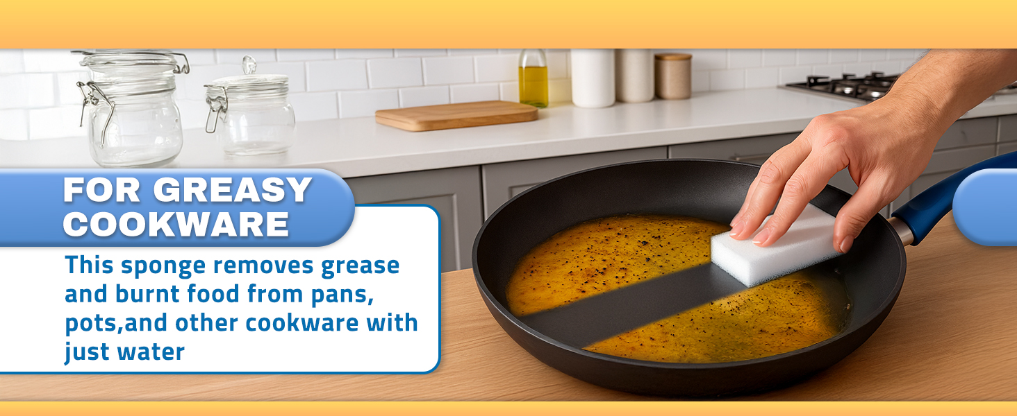 Dense melamine foam texture removes tough marks using only water, chemical-free cleaner sponge