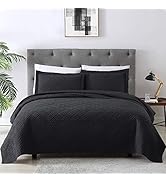 EXQ Home Quilt Set Full Queen Size Black 3 Piece,Lightweight Soft Coverlet Modern Style Squares P...