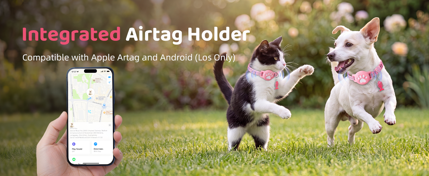 GPS Pet Tracker Collar, Mini Smart Real Time Tracking Tag for Cats Dogs, No Monthly Fee or SIM