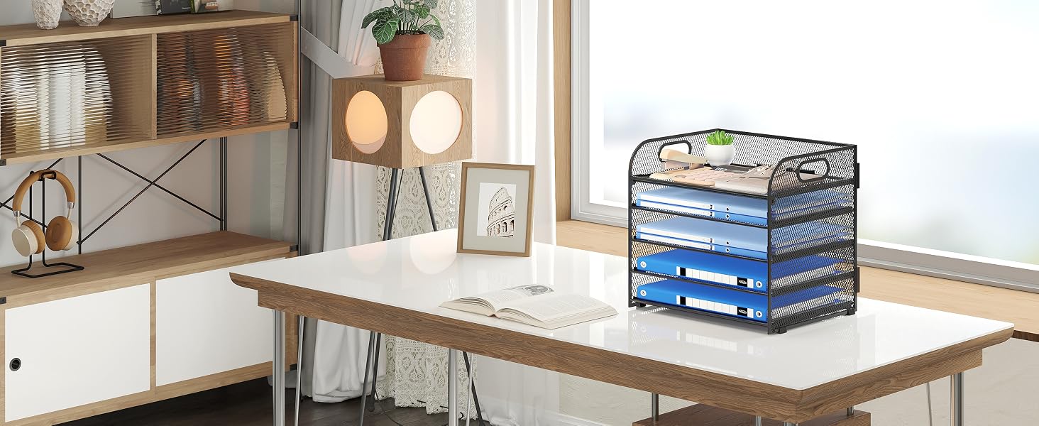 Desktop Paper Holder Paper Letter Tray Organizer with Handles Mesh Desk File Holder Storage for desk